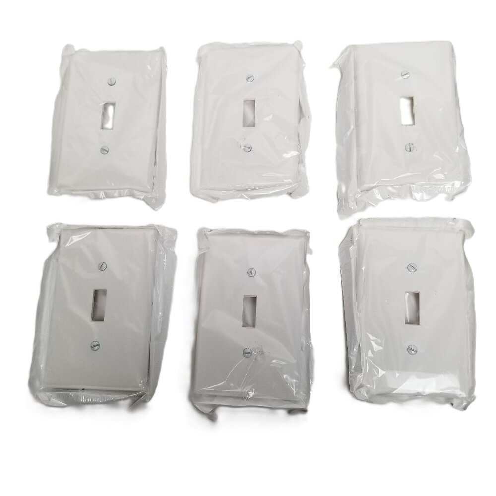 6 Pack White Toggle Wall Plates Midway Size 1 Gang Leviton M42-PJ1-WM New
